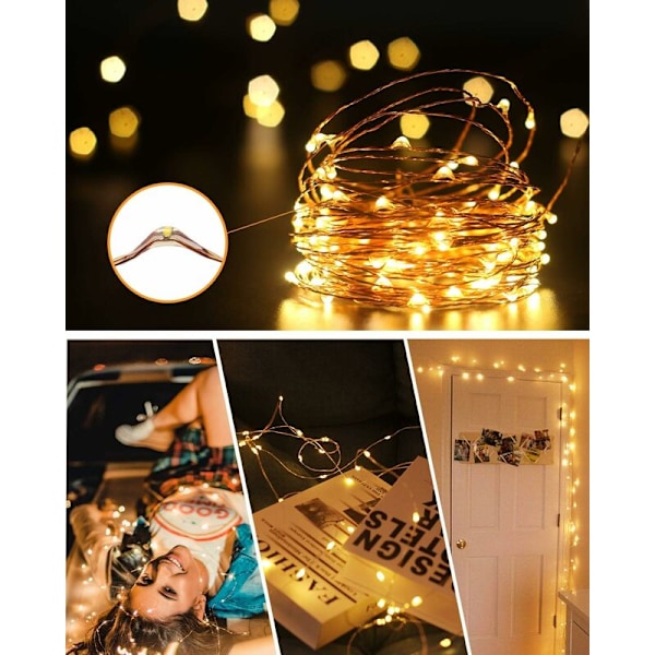 Fejelyse, 10M 100LED Lysstreng Batteridrevet Mini Led Indendørs til Soveværelse Jul Bryllup Fest Hjem Have, Varmt Hvid (1 stk)