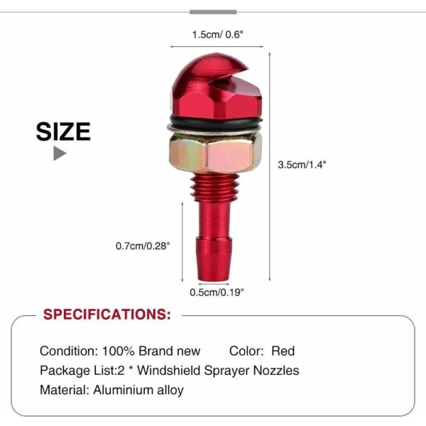 2 kpl tuulilasin suihkutussuuttimet Yleismaailmallinen auto alumiiniseos etutuulilasin pyyhkimen suutin korvaussarja (punainen)