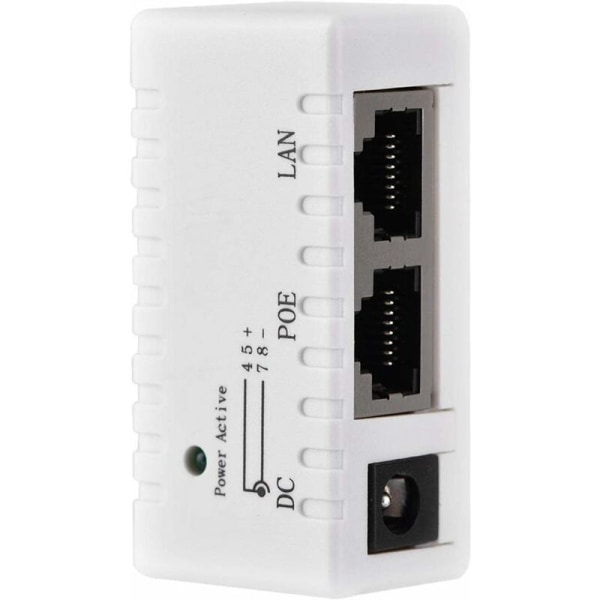 Power over Ethernet-injektoradapter for POE-splitter for LAN-nettverk (hvit)