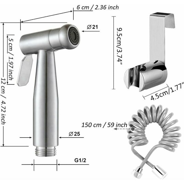 Handdusch för Bidet, Högkvalitativ Toalettbidet-Sats, med Vattentankskrok och 150 cm Teleskopisk Flexibel Duschslang för Daglig Personlig Hygien