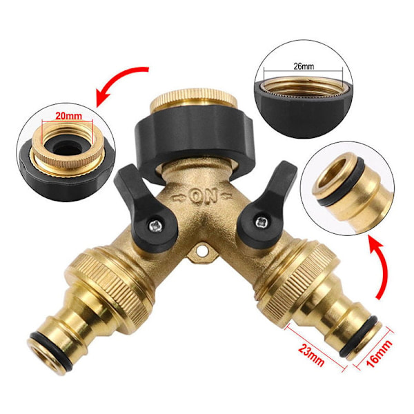 Vandindløbsslange Y-forbindelse (2-vejs til indløbsslange, 26,9 mm (3/4\") messing, Y-manifold), kompatibel med haveslangesystem 1/2 tommer