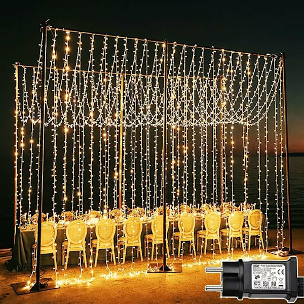 Gardiner Ljus 6m x 3M 600 LED Strängljus Gardin, 8 Lägen Julbelysning Hem Väggmonterad Balkong Utomhus Inomhus Juldekoration Elektr