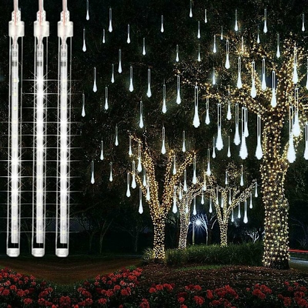 Meteorshowlys med snøfallseffekt, 10 spiralrør med 360 LED-lys, fallende lys for juletre, hage, bryllup, festdekorasjon (6000k)