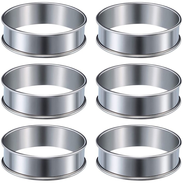 6 stk. Muffinringe Dobbelt rullet ring Rustfrit stål Muffinringe Metal Rund ringform til madlavning