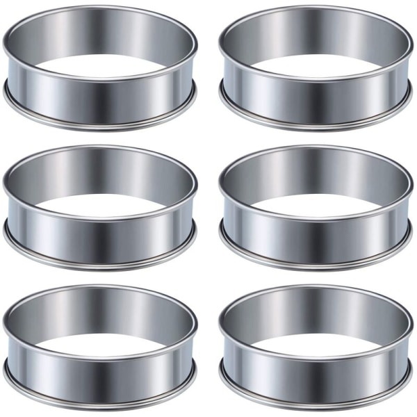 6 stk muffinsringer Dobbelt rullet ring Rustfritt stål Muffinsringer Metall Rund ringform for matlaging
