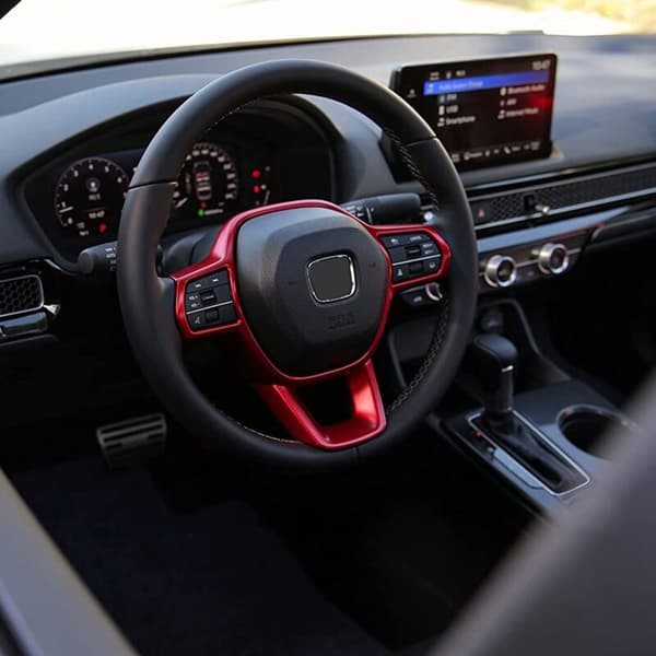 För 11:e 2022 Auto Ratt Panel Knapp Omslag Trim Dekal Ram Bil Interiör, Röd