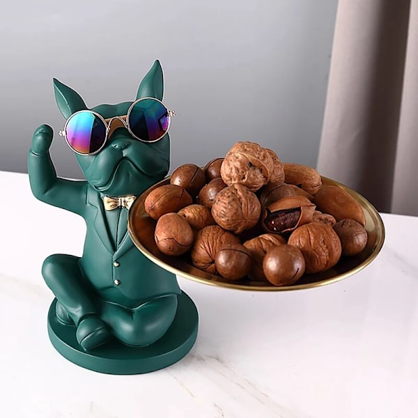 Stue Dekor Briller Bulldog Skulptur Dyr Figurer Ornament Statue Bord Dekorasjon Bulldog Fruktfat, D