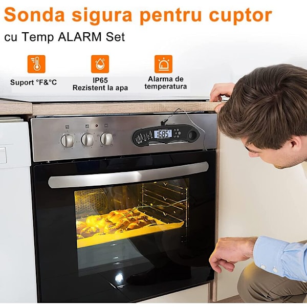 Professionell Mattermometer, 1 Sekunds Avläsning, 2 Rostfria Sondar, 1 Grads Noggrannhet, Alarm, Magnetisk, Timerfunktion, Svart