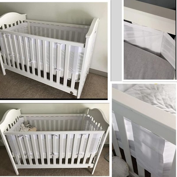 Åndbare Mesh Bumper 4 Sider Anti-Kollision til Baby Seng - Hvid