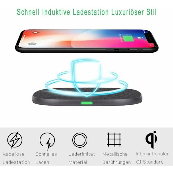 Hurtig trådløs lader for iPhone 11/Pro/XR/XS/X/8/8 Plus, Samsung Galaxy, Huawei P30 Pro, etc.