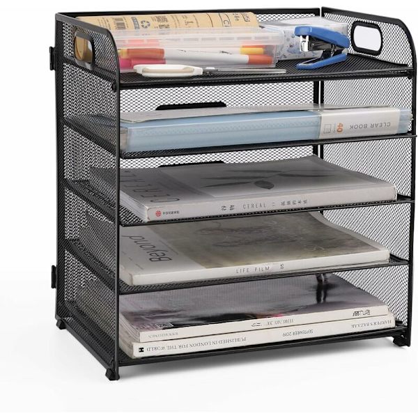 Mesh-brevholder - Skrivebordsarrangør - A4-dokumentmappe - for hjem, kontor, skole (metallnett - 5 nivåer)