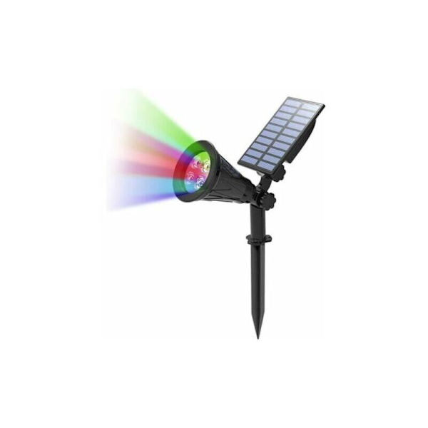 Solcelle-utendørs spotlight, 4 fargeskiftende LED, 2 i 1 vanntett landskapssikkerhetsbelysning for hage, uteplass, hage, tredekorasjon (1W farge)