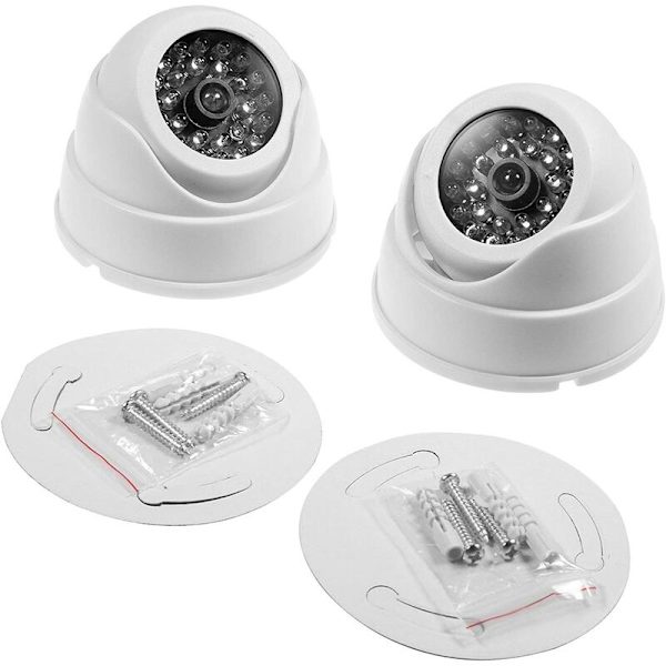 Set med 2 Dummy Dome Kameror Falska Dummy Trådlösa CCTV Säkerhetsövervakningskameror inomhus med Rött LED-vitt
