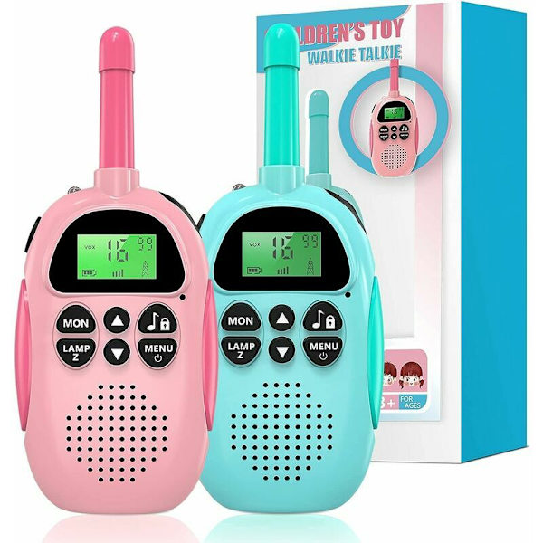 Långdistans Uppladdningsbar Walkie Talkie, Utomhusspel Leksak för Barn, 22 Kanaler, med Bakgrundsbelyst LCD-skärm VOX-funktion, Present till Flickor Pojkar Åldrar 3
