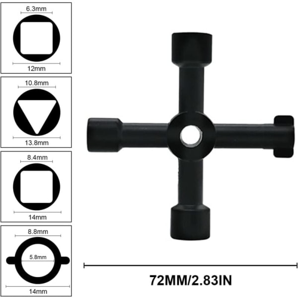 4-veis nøkkel, multifunksjonsnøkkel, radiatorutluftingsnøkkel, verktøynøkkel for gassmåler, elektrisk skap, radiatorskap (svart)