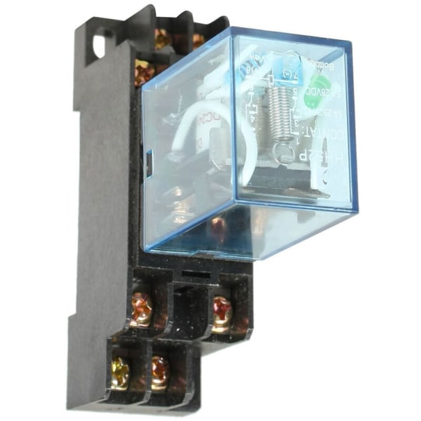 HH52P DC 24V 8-stifts DPDT-spole elektromagnetisk effektrelä med DYF08A-bas, svart + ljusblå