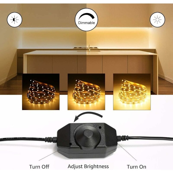 10M Dimbar LED-remsa, Varmvit LED-remsa 3000K 600 SMD 2835 LED, 12V Självhäftande LED-remsa med Dimmer, Kontakter + Transformator, Inomhusbelysning