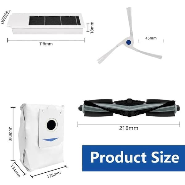 Robotstøvsuger-reservedelssæt til Deebot X2 Omni / X2 / X2 Pro / DEX86, hovedbørste, sidebørste, støvbørste
