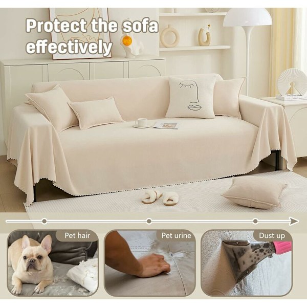 Stretchig sofföverdrag Soffa handduk Dekoration Universell Fyr säsonger Vävda soffhandduk Soffa skydd för husdjur Barn 180 130cm-Beige