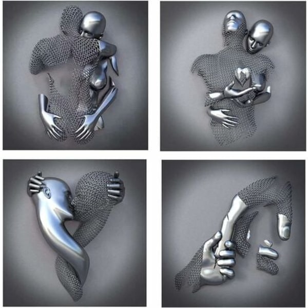 3D Effekt Väggkonst, Metalltråd Skulptur Figur Par Hängande målning, Abstrakt Canvas Väggkonst, Modern målning Väggdekor för sovrum/hem/kontor, U