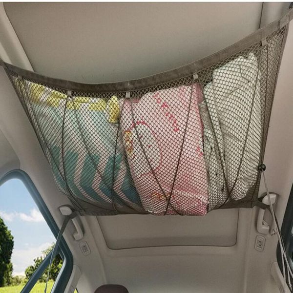 Bil Bagagenet til Opbevaring af Tæpper - Universal Bil Cargo Mesh Bag med Justerbar Snøretræk til Fire Tagarmstøtter Specielt til SUV, Åndbar