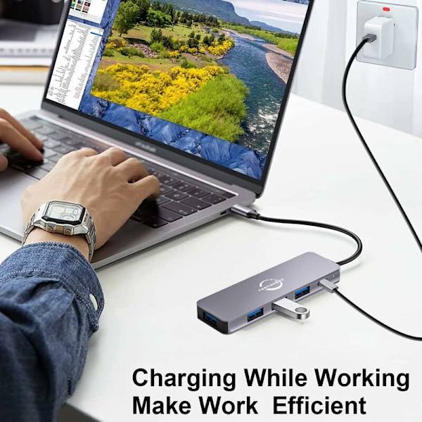 USB C-hubb, 5-i-1 USB-dongel med lång kabel, USB-C-förlängare för bärbar dator (100 W PD, 4 USB-A-portar), USB 2.0-hubb, USB 3.0-hubb, typ C till USB A, Mini-annons