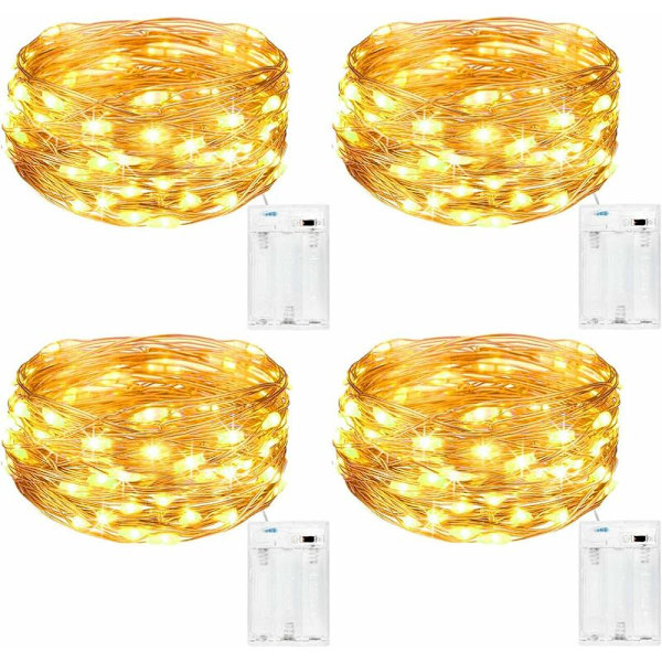 Ljusgirlang [Set med 4], Mini Batteridriven LED-girlang 5m 50 LEDer Inomhus och Utomhus Dekorationsljus för Sovrum Jul Bröllop Fest Hem