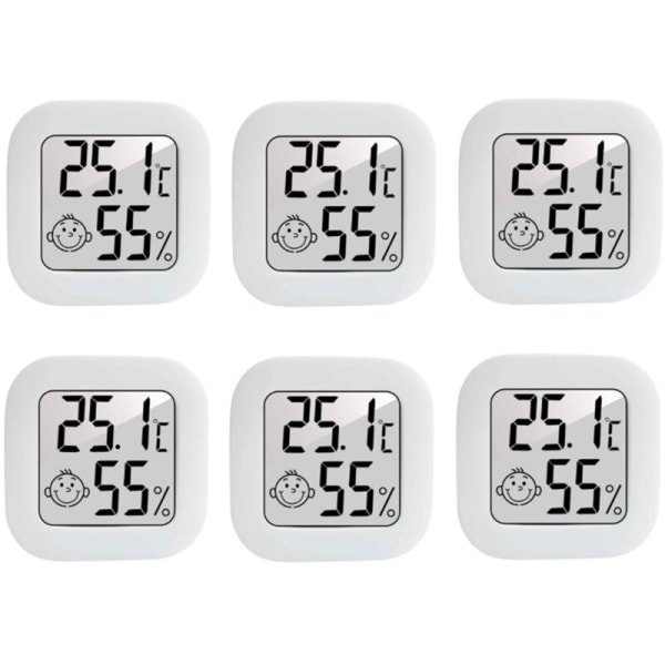 6 stk. Mini Digital Termometer Hygrometer Indendørs Fugtighedsmåler Måler LCD Display Temperatur Sensor Måler med Afbryder