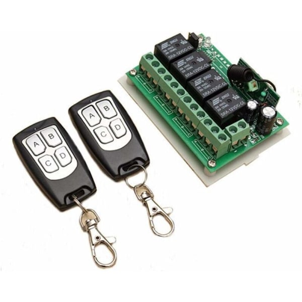 433MHZ Trådløs Kanal Fjernbetjening DC 12V 4CH Lang Afstand RF Relækontakt 2 Sendere +1 Modtager til Garageport/Port Alarm