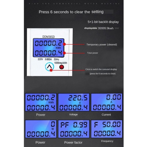 Enfas Energimåler 5-80A 200V Elektrisk KWh-måler LCD Wattmeter Enfas Din Skinne KWH Energimåler