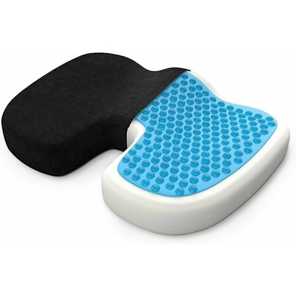 Anti-Tryk Sædepude med Åndbar Gel, Ergonomisk Hukommelsesskum Ortopædisk Sædepude til Ryg, Hofte og Halebenssmerter, til Kontorstol, Bil