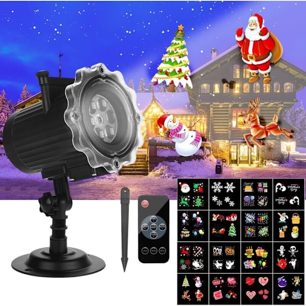 Utendørs Juleprojektor med 16 Lysbilder LED Projeksjonslampe IP65 Vanntett med Fjernkontroll for Jul Halloween Fest Bursdag Bryllup