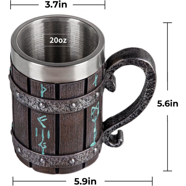 Nordic Viking Rune Mugg Beer Tankard Cup, Norse Decor(20oz)
