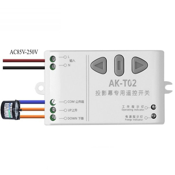 Fjärrkontroll för projektionsduk, AC85-250V Motor, Trådlös Switch, 433MHz, Upp, Ner, Stopp, Framåt, Bakåt, Stopp
