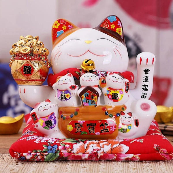 7 tommer keramisk vinkende kat Maneki ornament Feng Shui dekoration svingende heldig kat, B