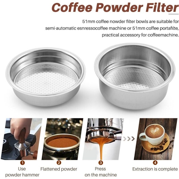 2 stk. 51 mm rustfrit stål kaffemaskine trykfilterkurv pulverkurv kaffebottomfilterholder..