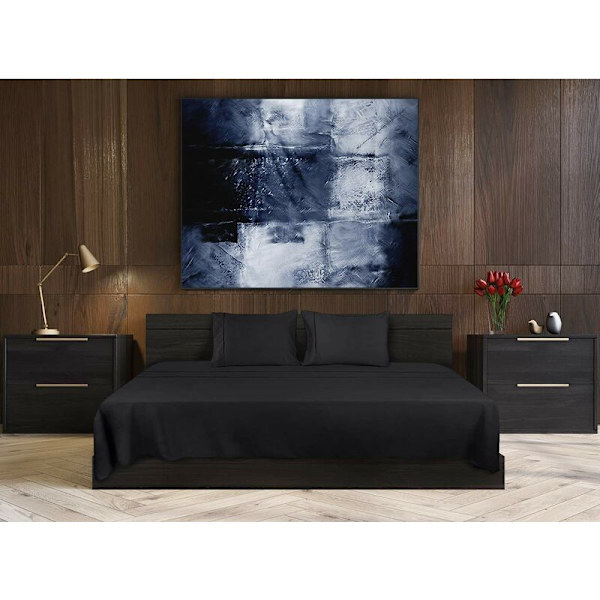 Polyesterimikrokuituvuodevaatesetti (4 osaa, musta) - 1 fitted-lakan 150x200cm, 1 tasainen lakan 266x259cm ja 2 tyynyliinaa 50x75cm
