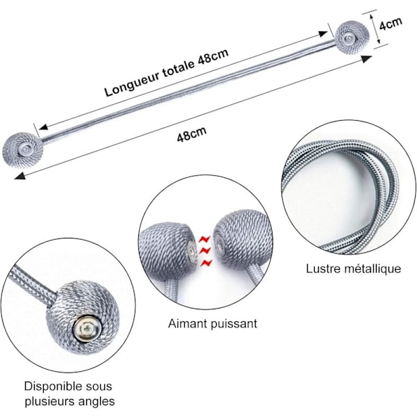 4 kpl Verhotarrat, Magneettiset Verhotarrat Punotut Magneettiset Verhokiinnikkeet Koti- ja Toimistokoristeluun (Harmaa)