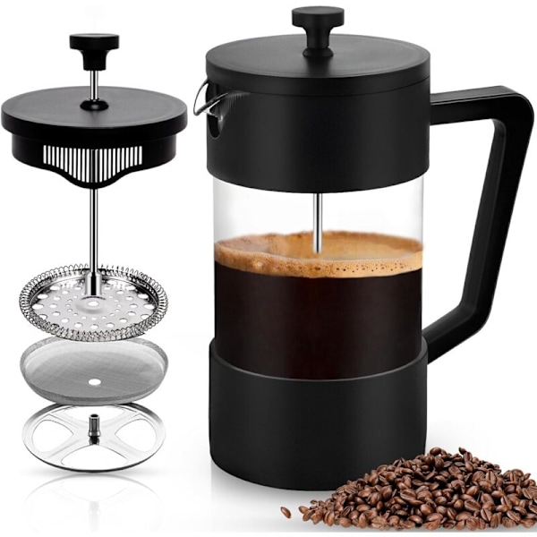 Fransk Presse Kaffemager, 1000 ml, Fransk Karaffel til Filterkaffe, Kaffemager (Sort)