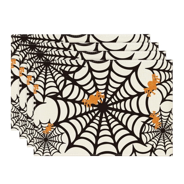 Hämähäkkiverkko-pöytämatot , 4, 12x18 tuuman juhlalliset Halloween-pöytämatot ruokailun koristeluun