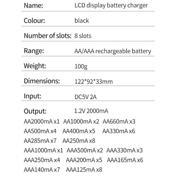 4X Batteriladdare LCD-display 8 Fack Smarta Laddare för AA/AAA NiCd NiMh AA AAA Uppladdningsbara Batterier