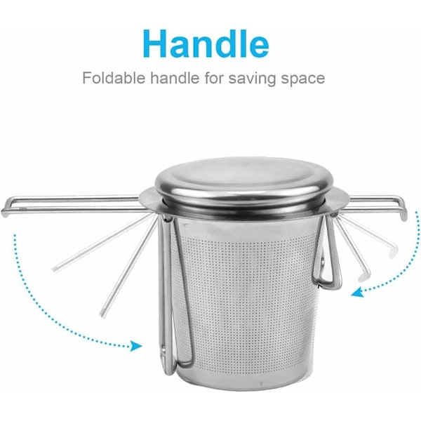 Te-si og låg i rustfrit stål, te-infuser med dobbelthåndtag til løs te, tekopper, tekande, tekrus-