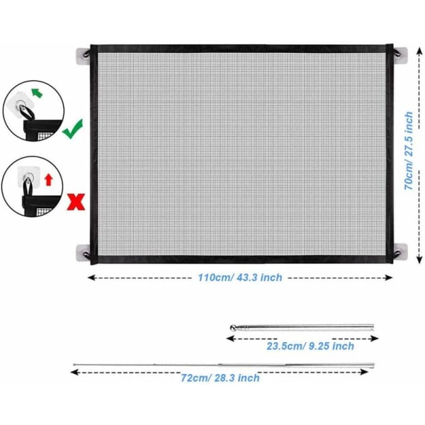 Lapsiportti Laajennettava Koiraportti Retractable Safety Gate Stair Safety Net Koirille, Kissoille, Vauvoille, Lemmikeille, Musta (110x72cm)-