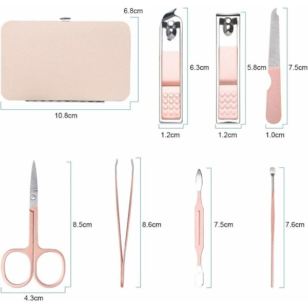 Pedikyrset, 7 st professionell nagelklippare set i rostfritt stål nagelbandsskärare, manikyrpedikyrset med utsökt låda för resor och hem (rosa