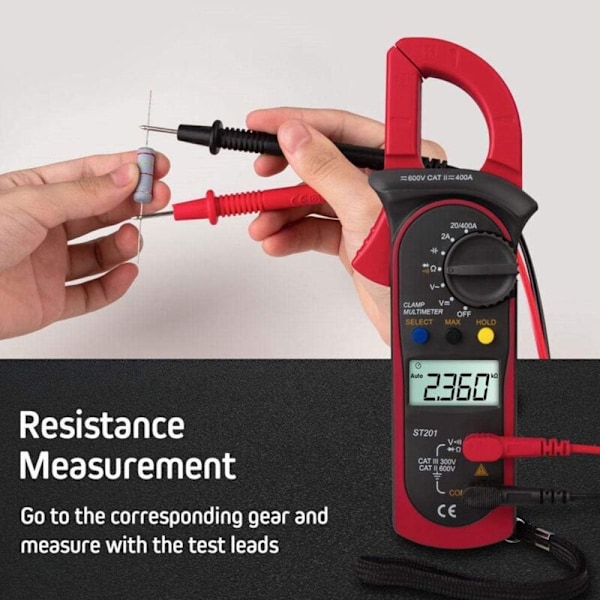 ST201 Automaattinen Digitaalinen Pihtikompensointimittari DC/AC Pihtikompensointimittari Jännitevastusdioditestin (Punainen)