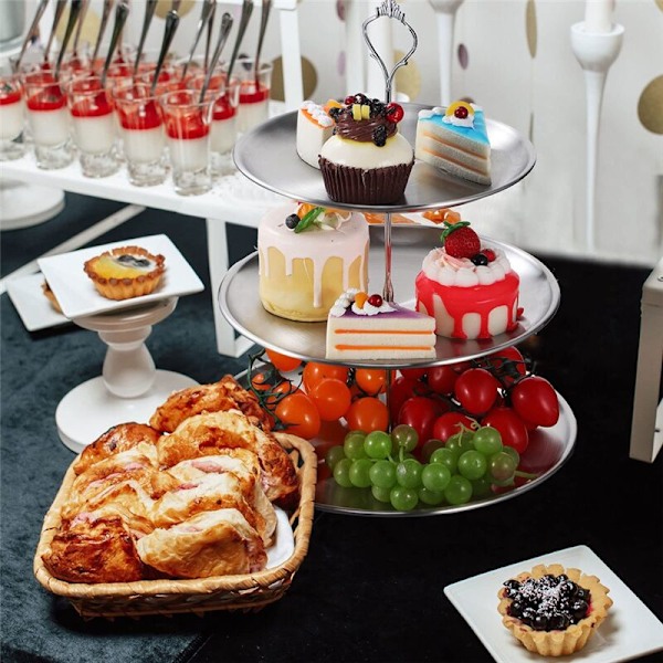 Kage Stativer Cupcake Holder Multi-Tier Rustfrit Stål Serveringsbakker 3 Bord Display Tallerkener