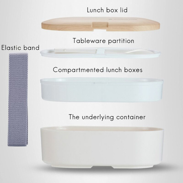 Bento Box Madkasse Madbeholder med Bestik til Voksne og Børn Mikrobølgeovnsikker Bento (Hvid)