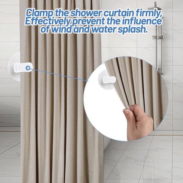 Duschdraperiklämmor, 8-pack väggmonterade duschdraperiklämmor med vattentät anordning Självhäftande duschdraperi Viktklämmor för duschhängande C