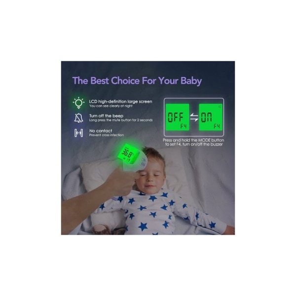 Vuxen panna termometer, infraröd panna termometer, 2 i 1 beröringsfri baby vuxen objekt termometer, infraröd termometer med feberlarm,