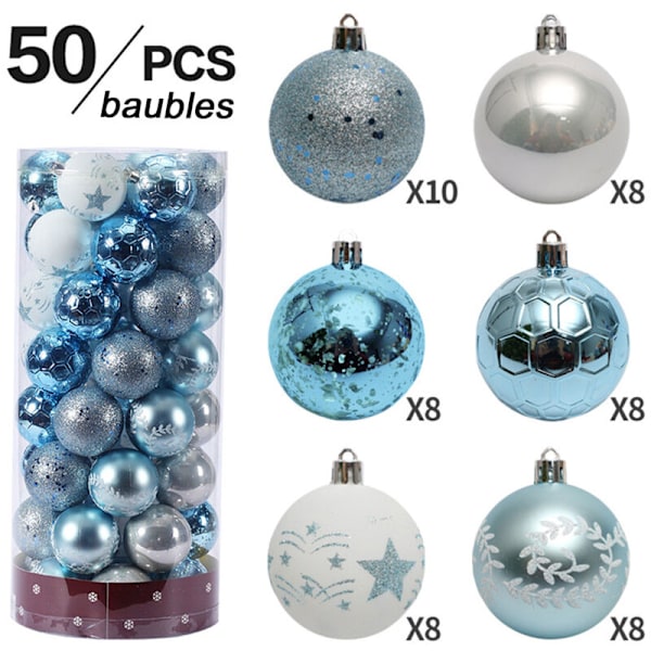 50 stk 6 cm/2,36 tommer Julerikuler Knusefrie Pynt Juletre Hengepynt Nyttårsferiefestkuler Fargerike Tegneball med